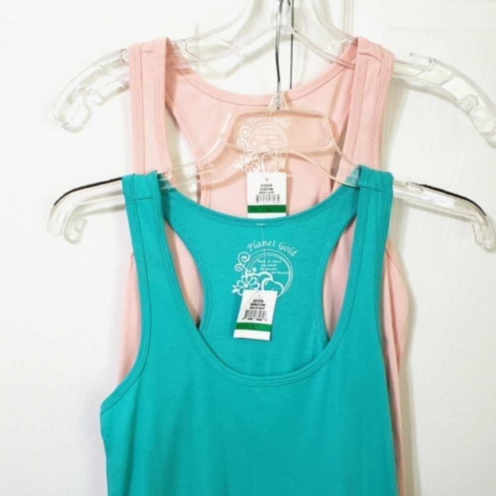Planet Gold Bundle 2 Pink and Green Racerback Tank Tops Size Large NWT